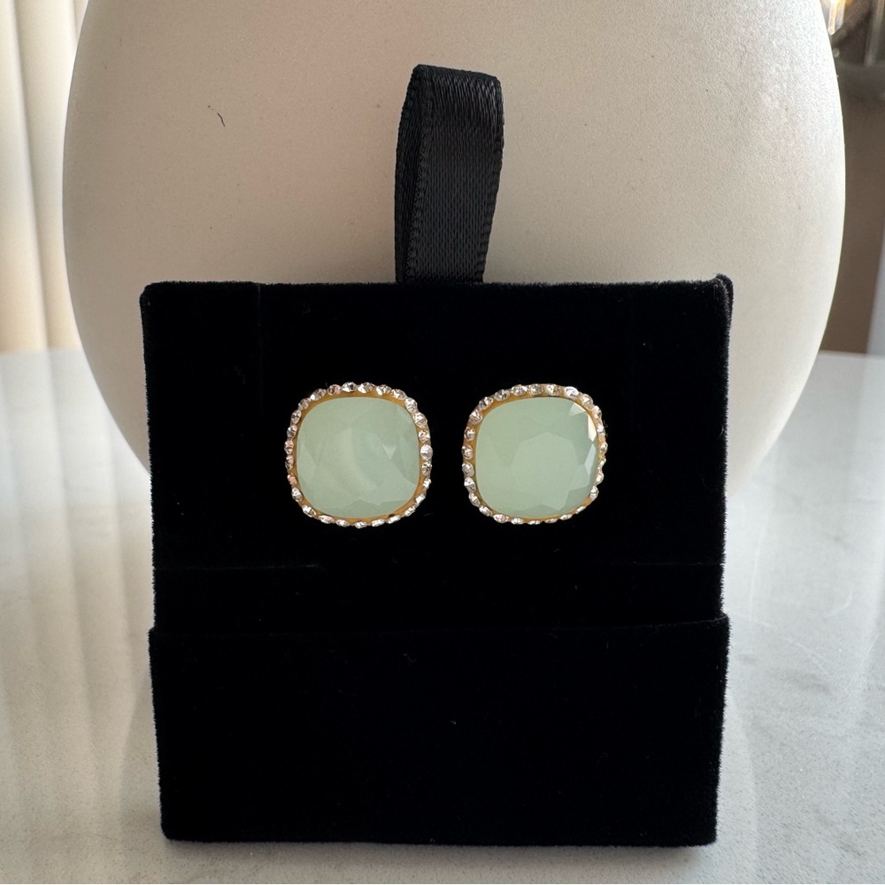 Elegant Sea Green Pave Diamond Stud Earrings
